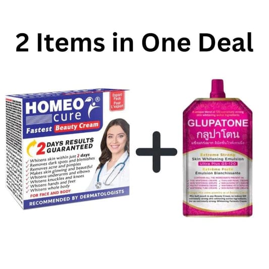 Pack Of 2 Glupatone Extreme Strong Skin Whitening Emulsion Ultra Plus Gs-120 + Homeo Cure Beauty Cream